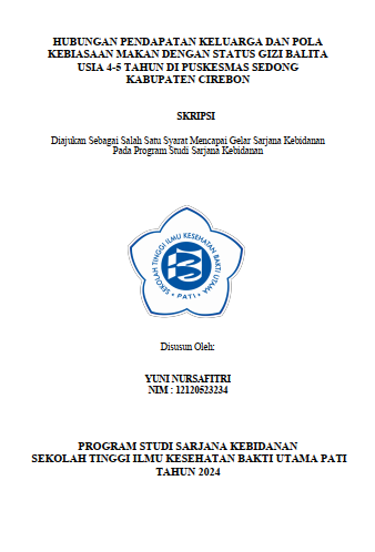 HUBUNGAN PENDAPATAN KELUARGA DAN POLA  KEBIASAAN MAKAN DENGAN STATUS GIZI BALITA   USIA 4-5 TAHUN DI PUSKESMAS SEDONG   KABUPATEN CIREBON